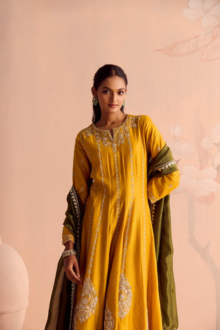 Rehmat Anarkali Set Mustard