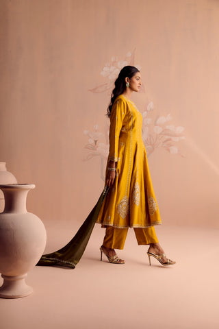 Rehmat Anarkali Set Mustard